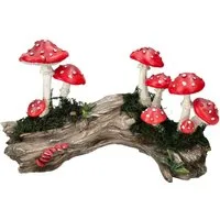 Figuren Shop GmbH Gartenfigur Pilzfigur Deko – Fliegenpilze auf Baumstamm Gartenfigur 23 cm Deko