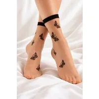 Lycille Feinsocken Elegante Feinsocken 20 Den mit Schmetterlingsmuster – Natur Beige