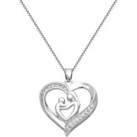 LÖB Kette mit Anhänger 750 Weißgold vergoldet Kette Mutter Kind Herz Anhänger Zirkonia Silber (Geschenke für Frauen Beste Freundin Mutter Mama Damen Ehefrau sie zum Geburtstag Ostern Muttertag Muttertagsgeschenk), 18 Karat Halskette Herzanhänger Herz