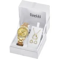 Firetti Quarzuhr Pure Love Gold, (Set, 5-tlg., mit Anhänger, Kette und 1 Paar Ohrsteckern), Armbanduhr, Damenuhr, Glitzersteine, Geschenkset