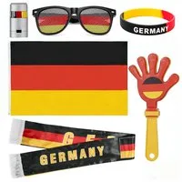 AFKSMILE Fahne Deutschland Fanartikel 6-tlg, WM 2026 Fanartikel,Fußball Fanausrüstung (6-St), Mit Flagge, Klatschpappe, Halsband, Armband, Brillen, Gesichtsmalfarbe