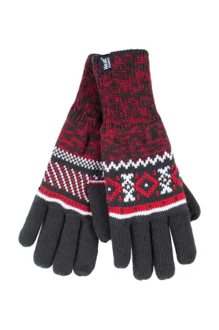 Gestreifte Herren Nordic Fairisle Zig Zag gestrickt Fleece gefüttert warme Handschuhe