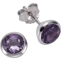 Zeeme Paar Ohrstecker Silber 925 rhodiniert mit echtem Amethyst 7,5mm