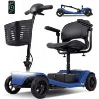 LVHOM Elektromobil faltbar Seniorenmobil, 4-Rad-Elektroroller, Rw. 25km, 12Ah, 250 W, 6 km/h, (abnehmbar Blei-Säure-Ionen Batterie + Handy-Ladeanschluss + vorderer Aufbewahrungskorb + abnehmbar/atmungsaktiv/höhenverstellbarer Sitz + verstellbarer Len