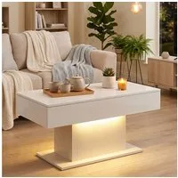HOMCOM Couchtisch Wohnzimmertisch mit LED Beleuchtung, 2 Schubladen, Fernbedienung (Kaffeetisch, 1-St., 1 Tisch), für Wohnzimmer, 108 x 48 x 55 cm Weiß