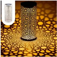 Marrakesch Orient & Mediterran Interior LED Solarleuchte Orientalische Solarlaterne Noum handgefertigt aus Metall in Weiß 30 cm, LED fest integriert, Handarbeit