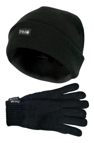 Herren Thinsulate Mütze und Handschuhe Set | THMO | Acryl gestrickte Mütze & Handschuhe für Winter - Schwarz