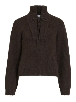 VILA - VIGLEEBA HIGH NECK RIB KNIT TOP/PB Braun - Gr. - S