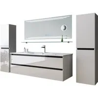 Homeline Badmöbel-Set Badmöbel-Set Dennizz badmöbel Set Weiß Kosmetik Spiegel 60 90 120 cm, (Spar-Set, 4-St., Badezimmer Möbel Set)