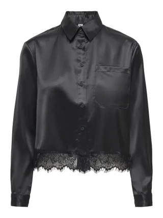 ONLY - Satinbluse mit Spitze schwarz - Gr. - M