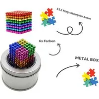 powertechnik-Germany Magnet 512 Stk 5mm Magnetkugeln Magnetische Kugeln Blöcke Bunt+1x METAL BOX