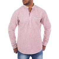 CARISMA Langarmhemd Herren Baumwoll Leinen Mix Tunika Hemd 8454 Regular Langarm Stehkragen Gestreift