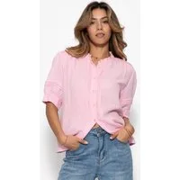 SASSYCLASSY Langarmbluse Kurzarmbluse für Damen aus Musselin Kurze Luftige Musselinbluse aus weicher Baumwolle Weiß Rosa Gelb Blau