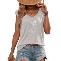 PYLIKE V-Shirt Damen Elegant Achselhemd mit Schmetterling Druck bequemes Tanktop Bequem für Freizeit und Büro,Strandurlaub
