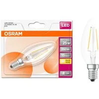 Ledvance LED-Leuchtmittel Osram LED E14 B35 Kerze Filament 2W = 25W Klar 250lm Warmweiß 2700K, E14, Warmweiß, Filament klar