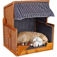 MR.DEKO Haustierstrandkorb Wacholder PE Rattan, UV beständig und wetterfest, Handgemacht, BxTxH: 80x65x95 cm, Hundestrandkorb, Hundestrandkorb, (Strandkorb für Hunde und Katzen, zerlegte Lieferung, 1-tlg), Hundekorb mit Napf, verstellbarer Sonnenblen