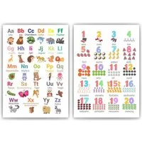 Tigerlino Poster 2er Set Tier ABC, Zahlen Lernposter Kinderzimmer Alphabet Lernhilfe