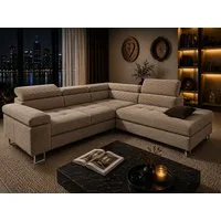 Goldstoff Ecksofa mit Schlaffunktion, Cord Couch für Wohnzimmer - Cord Ecksofa, Cord Sofa VOYAGE 2 Teile, Großer Bettkasten