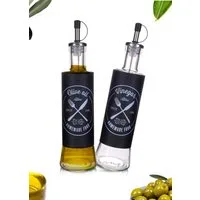 WestCraft Ölkaraffe Ölflasche aus dunklem und hellem Glas 17oz / 500ml Ölspender Ausgießer, (2-tlg), 2er Set - Essigflasche, stylisch für Küche Grill Pasta Salate