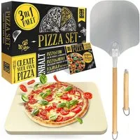 Loco Bird Pizzastein für Backofen & Gasgrill, rechteckig aus Cordierit, Cordierit, (Set, 3-St., inkl. Pizzaschieber und Rezeptbuch), für eine Pizza wie in Italien: authentischer Geschmack für Zuhause