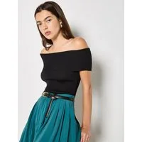 Apricot T-Shirt Rippstrick-Bardot-Top in off-Shoulder