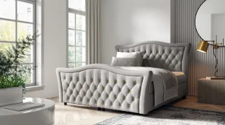 Boxspringbett Schlafzimmerbett TURHAN 180x200cm Stoff Elisa Velvet Hellgrau
