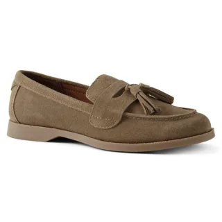 Veloursleder-Loafer mit Tasseln, Damen, size: regular, Beige, Rauleder, by Lands' End