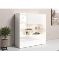 Home affaire Highboard Real,Highboard,Kommode,Schrank mit 3 Türen,komplett hochglanz lackiert, mit 3 Türen, davon 2 aus Glas, mit einer großen Glasablage, Höhe 121