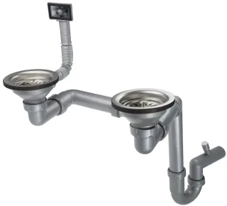 Neuesbad Siphon für 1,5 und 2-Becken Edelstahl SINKS, 3,5'' mit Überlauf IN Becken NB1DEZXY99561