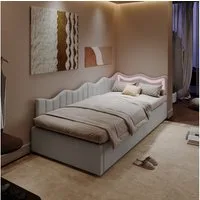 Furnishings Home Polsterbett Daybett Jugendbett Einzelbett (Hydraulisch hebbarer Stauraum, Geeignet für Jungen und Mädchen), Mit LED-Beleuchtung, Teddy-Samt, 90x200 cm