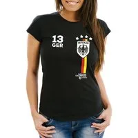 MoonWorks Print-Shirt Damen T-Shirt Fanshirt Fußball EM WM Deutschland Trikot Slim Fit mit Print