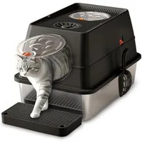 CALIYO Katzentoilette XXL Edelstahl Katzenklo mit Deckel, Pedals & Schaufel, Große Metallkatzentoilette geschlossene für große Katzen