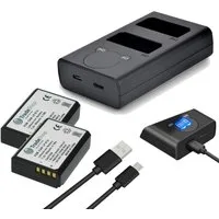 Trade-Shop 3in1 Set passend für Canon EOS 1300D 2000D 4000D Ladegerät + 2x Kamera-Akku Li-Ion 850 mAh (7,2 V), Mit Micro-USB und USB-C