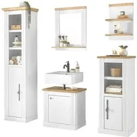OTTO home Badmöbel-Set WESTMINSTER, Bad im Landhausstil, 5-teiliges Badezimmer, (5-St), Unterschrank, Spiegel, Midischrank, Regal, Hochschrank, Breite 200 cm