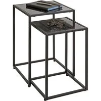 HAKU Beistelltisch Sofatisch, Wohnzimmertisch (Set, 2-St., 2er Set), quadratisch - aus Kunstmarmor Schwarz B/T/H 28/28/43 und 33/33/50 cm