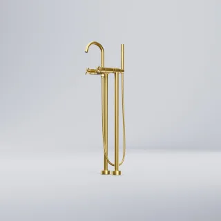 Steinberg Freistehende Wanne / Brause-Armatur mit 90° Keramikventilen, mit Umsteller, brushed gold,  250 1162 BG