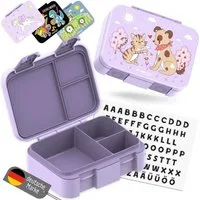 BEARFOOT Lunchbox Brotdose mit Fächern,auslaufsicher - Hund & Katze lila 650ml, PP, ABS, Silikon, Kindergarten und Schule - Mädchen und Jungen, Vesperbox, Snackbox