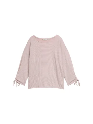 Denim Tom Tailor - Loose Fit Langarmshirt mit Raffärmeln small dusty rose white stripe - Gr. - S