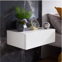 FINEBUY Nachtschrank SuVa11922_1 Wandregal mit Schublade Nachtkommode hängend schwebend (Nachttisch für Wandmontage 46x15x30cm Weiß) Nachtkästchen mit Schublade, Nachtschrank Modern
