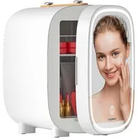 DOVAMAN Kühlbox 4L Mini Kosmetik Kühlschrank mit LED-Spiegel, 4 l, Kühl & Heizfunktion, für Schlafzimmer, Büro & Auto