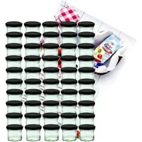 MamboCat Einmachglas 50er Set Sturzglas 125 ml Marmeladenglas Einmachglas schwarzer Deckel, Glas