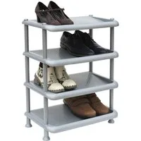 DanDiBo Schuhregal Kunststoff 93873 Stapelbar Schuhablage Offen Schuhständer, mit 4 Ebenen Grau Schuhschrank