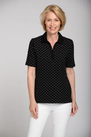 CLARINA - Polo-Shirt,1/2 Arm,Punkte,Piqu schwarz-weiss - Gr. - 42