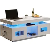 Merax Couchtisch hochglanz Sofatisch mit LED-Beleuchtung & USB-Ladeanschluss (1-St., 100×50×43cm), Beistelltisch Wohnzimmertisch mit 2 Türen und mehr Ablagefächern