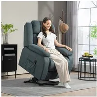 HOMCOM Relaxsessel mit Aufstehhilfe, Liegefunktion (Relaxsessel, 1-St., TV-Sessel), für Wohnzimmer, Samt, Grau