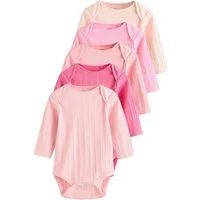 Next Langarmbody Gerippte Langarm-Babybodys 100 % Baumwolle, 5 Stk. (5-tlg)