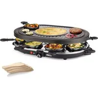 PRINCESS Raclette Princess Oval Grill und Party Raclette für bis zu 8 Personen – mit spe, 8 Raclettepfännchen, Oval Grill und Party, 8 Personen – Crêpes, BPA und PFAS-frei