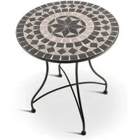 Raburg Gartentisch Mosaiktisch, Balkon- und Terrassentisch, 60 cm Ø, 72 cm hoch, Mayla (rund), liebevolle Handarbeit, Mosaikmuster, schwarzes Metallgestell