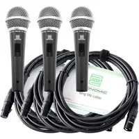 Pronomic Mikrofon DM-58 Dynamisches Gesangs Mikrofon mit Schalter (inkl. 3x Mikrofone und 3x 5m XLR Kabel, 6-tlg), Richtcharakteristik: Superniere