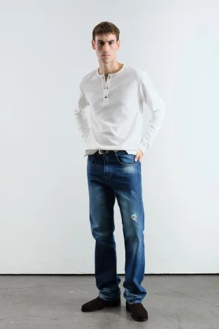 Slim Fit Button-Kragen Langarm-T-Shirt